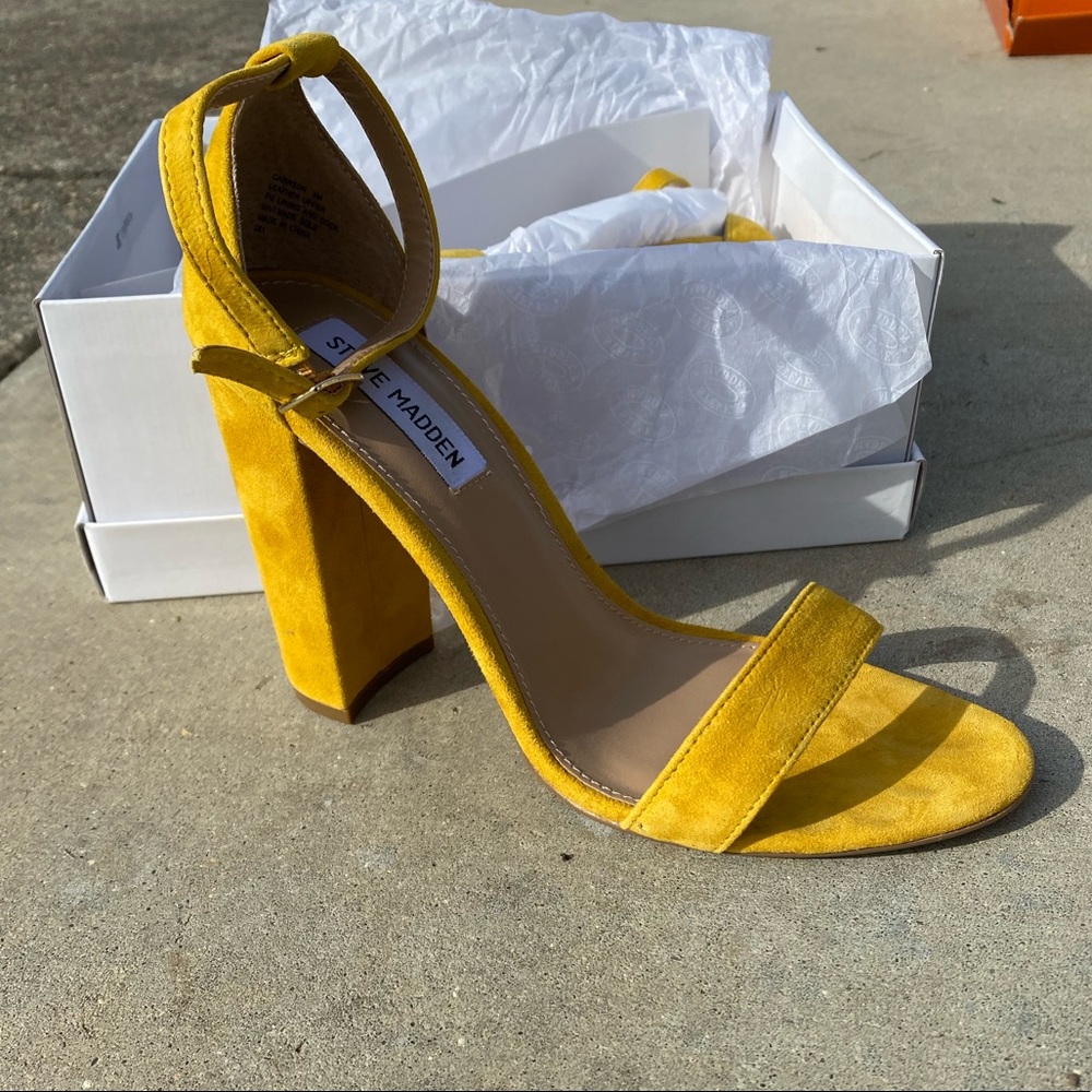Steve Madden suede yellow block heels